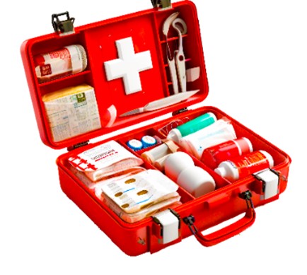 Comprehensive first aid kit containing essential medical supplies for prompt emergency care.