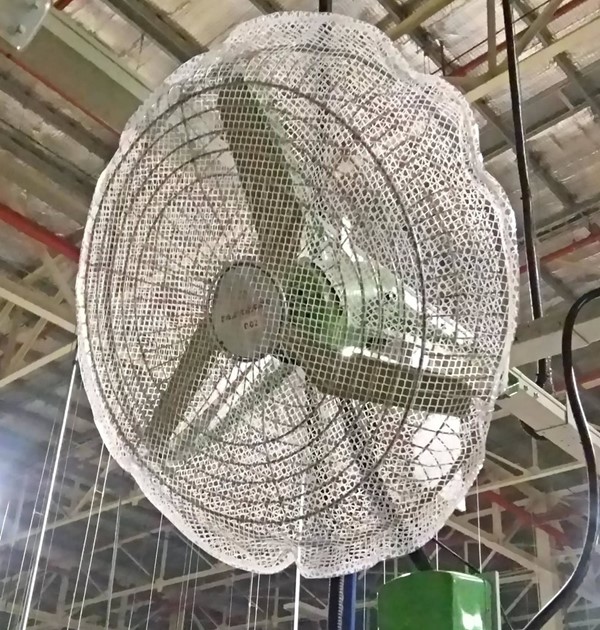 "Innovative fan with built-in safety net for secure operation in high-traffic areas