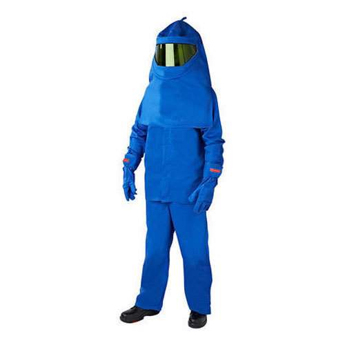 Protective arc flash suit designed to shield against thermal hazards and electrical arcs in high-risk environments.