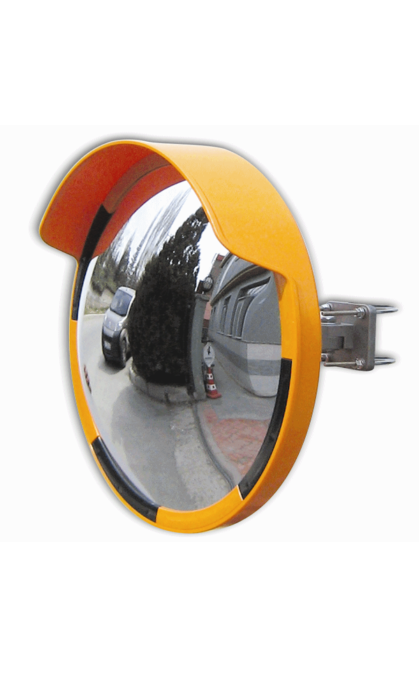 Wide-angle convex mirror designed for improved visibility at blind corners and enhanced traffic safety.