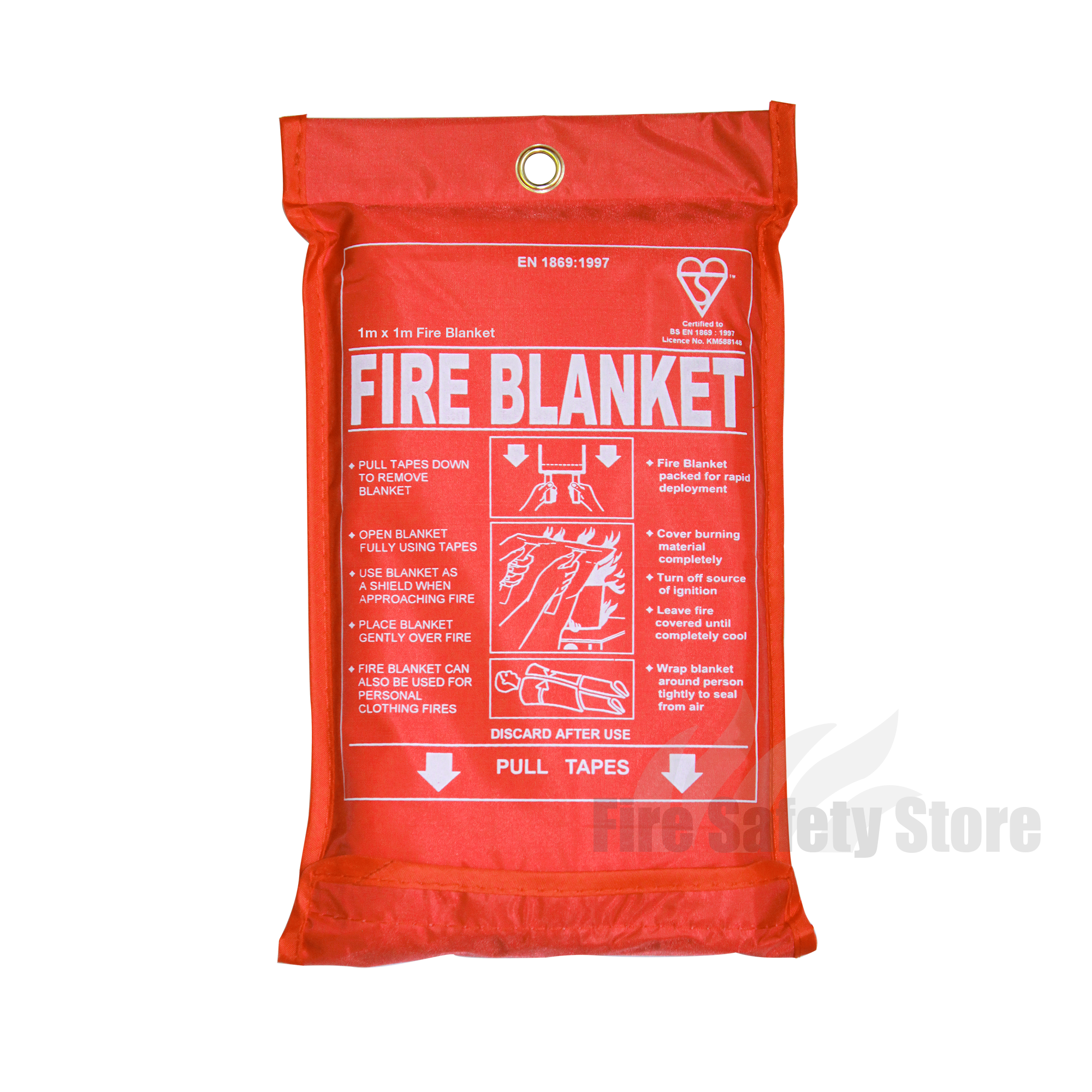 Safety fire blanket designed to quickly smother flames and protect against burns during fire emergencies.