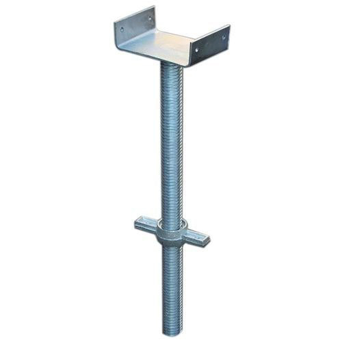 Sturdy U base jack for leveling and stabilizing scaffolding or heavy equipment installations.