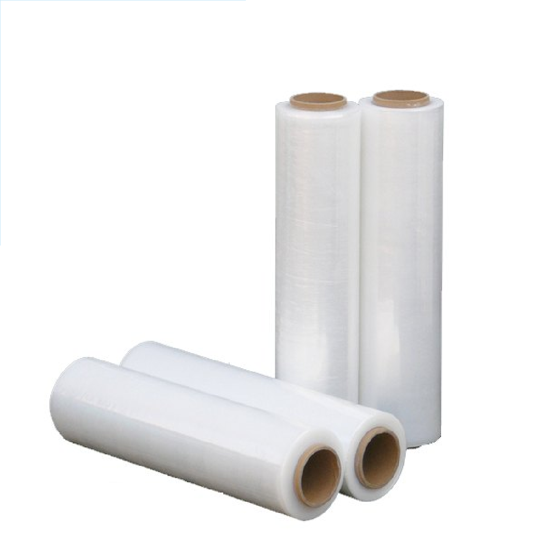 Heavy-duty stretch film roll designed for securely wrapping and bundling packages.